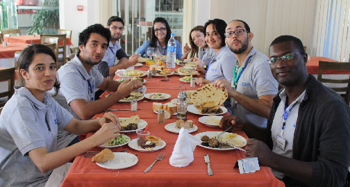 Young adults eating